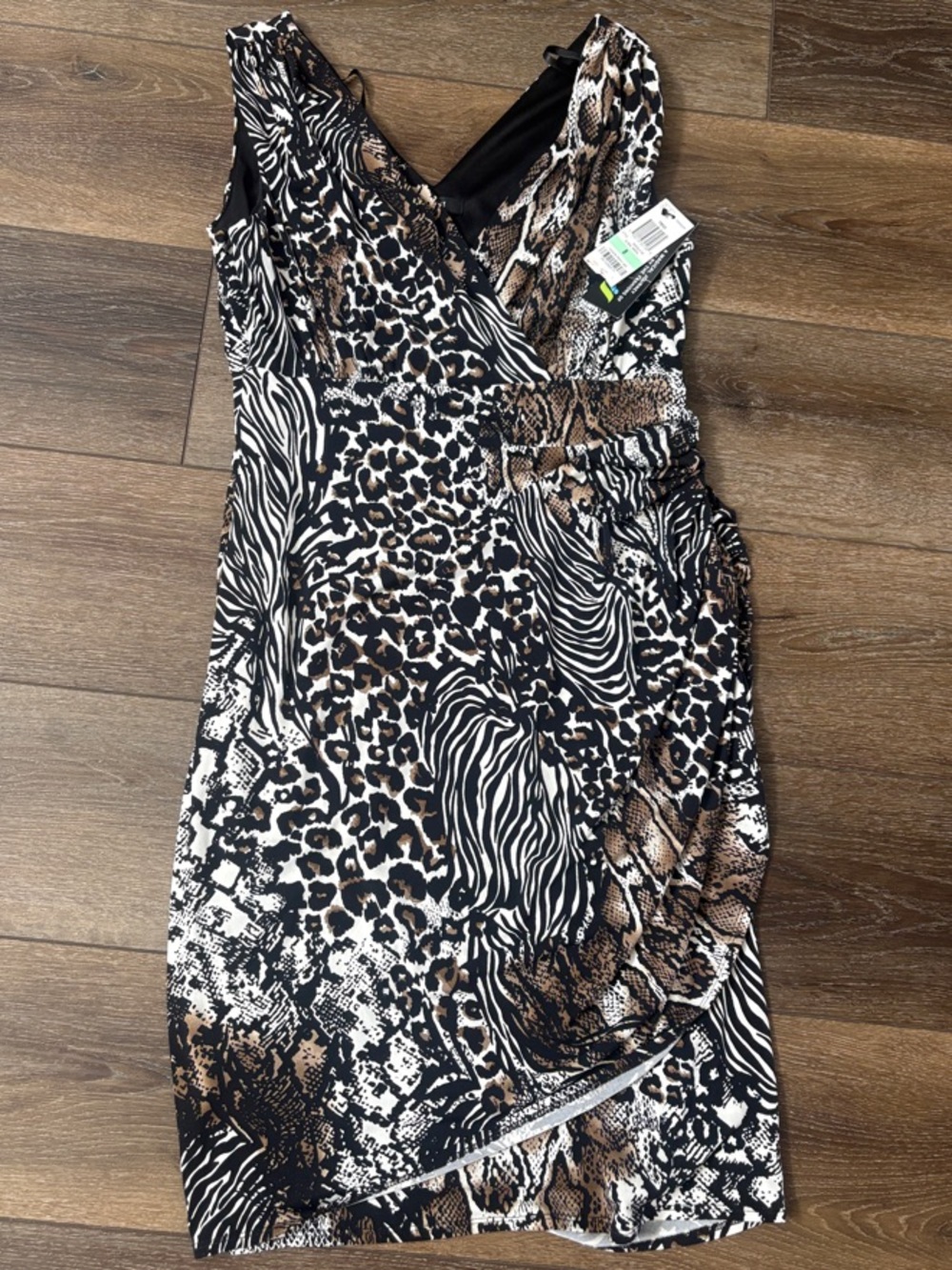 Alfani Animal Print Wrap Dress in Black & Brown